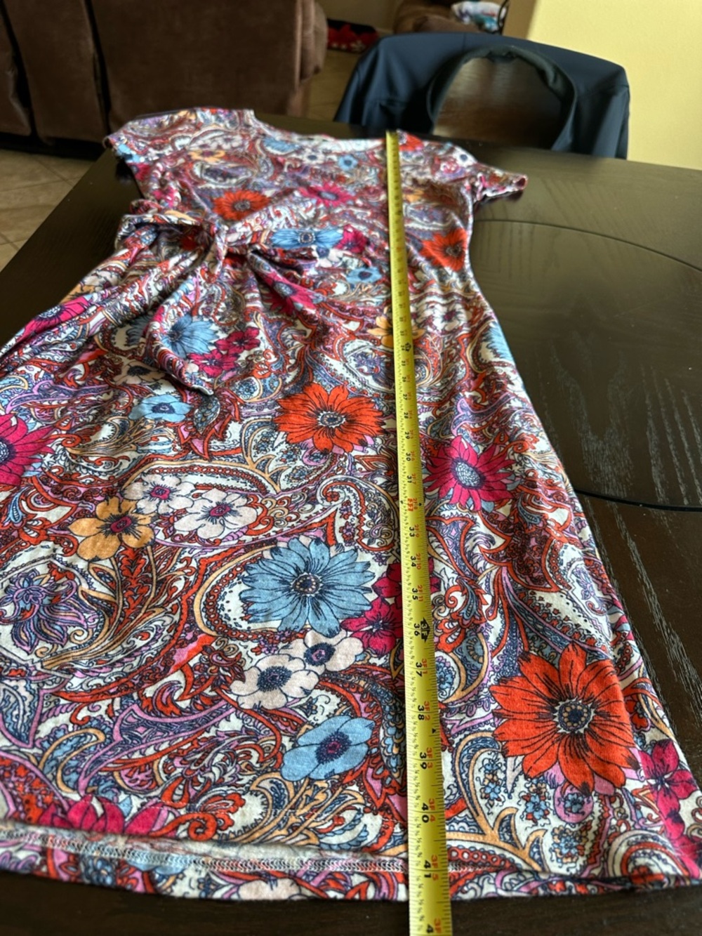 Talbots Paisley Floral Faux Wrap Dress - Red, Pink, Blue, Cream - Picture 2 of 6